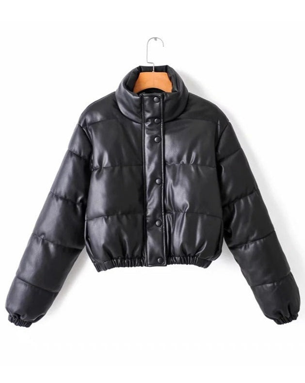 Nebula Noir Leather Puffer