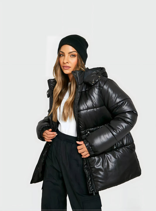 Quilted GLOSSED-SHELL Puffer Coat